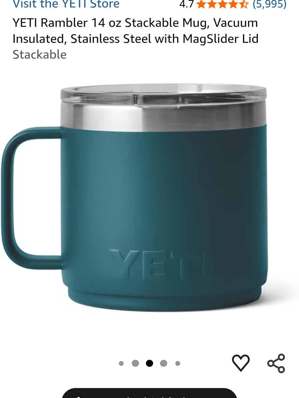 NWT YETI Rambler 14 oz Stackable Mug - Agave Teal - Picture 5 of 13